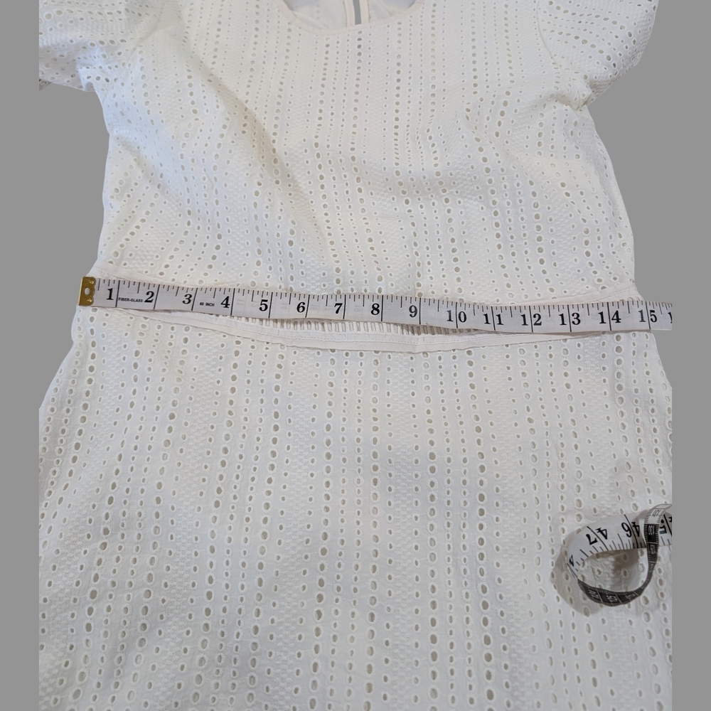 Banana Republic Cream Eyelet Midi Dress Women's Size 8 Preppy Lace Flare Sleeve - Picture 12 of 14